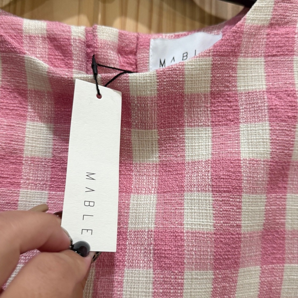 Mable Pink Gingham Scalloped Hem Mini Dress MD5410 Short Sleeve Tweed Check - Picture 4 of 9